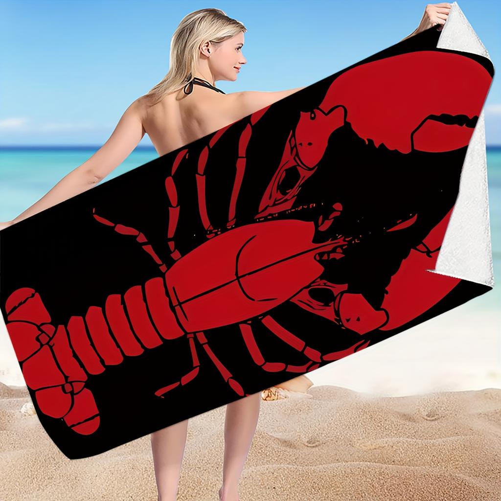 Red Lobster Beach Towel Nautical Seafood Print Quick Dry Microfiber Sandproof Coastal Beach Decor Summer Gift
