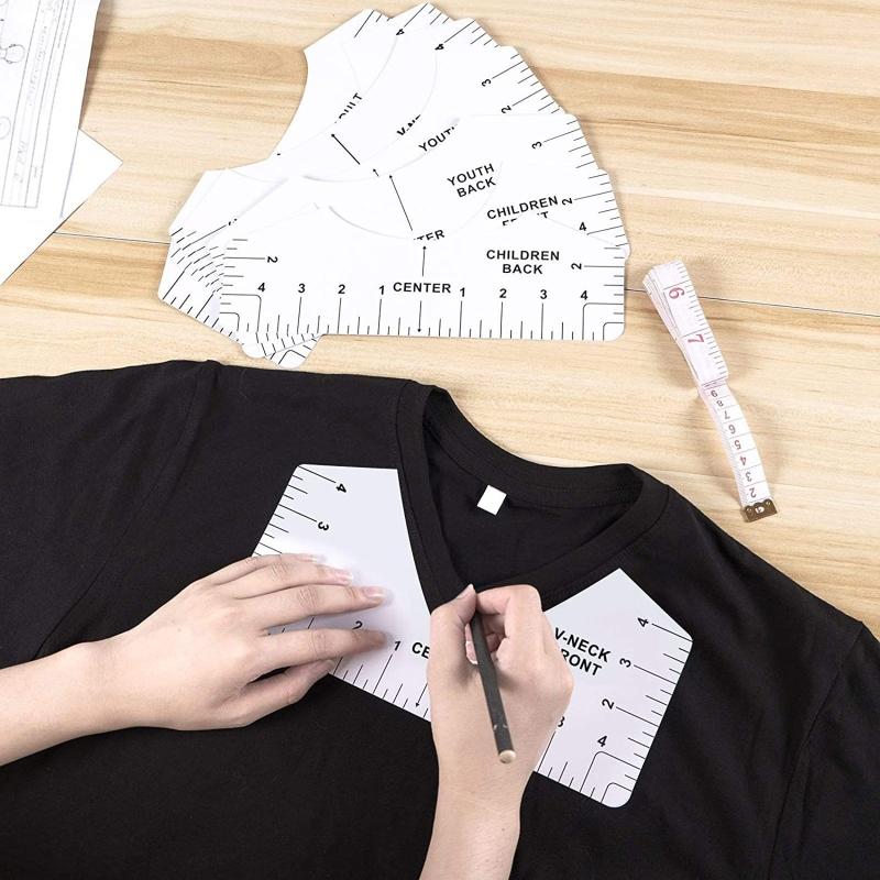 8 Pezzi Righello per Magliette per Centrare Righello Multiuso in PVC per Magliette con Guida Centrale per Pressa a Caldo Allineamento Tessuto e Cucito