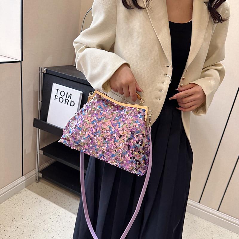 Glitter Sequin Shell Clip Evening Clutch for Women