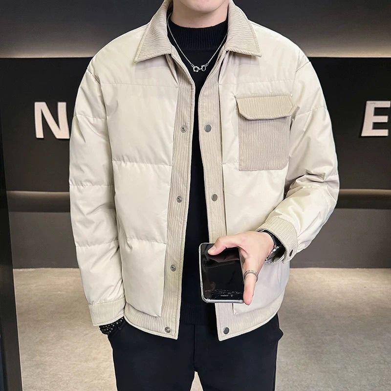 Men's Lightweight Warm Lapel Down Jacket, Winter 2025 White Duck Down Shirt Outerwear