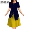 Women Plus Size Summer Dresses 3D Gradient Printed Short Sleeve Loose A-Line Dress Oversized Women Clothing Elegant Ladies Dress