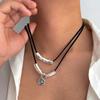 PuRui Fashion 2Pcs/Set Black Simple Korean Velvet Alloy Necklace Adjustable Rope Chain Men Daily Y2K Zircon Accessories Gift