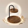 TwoTier Tabletop Rack WoodGrain Finish Round Storage Black Metal Countertop Organizer for