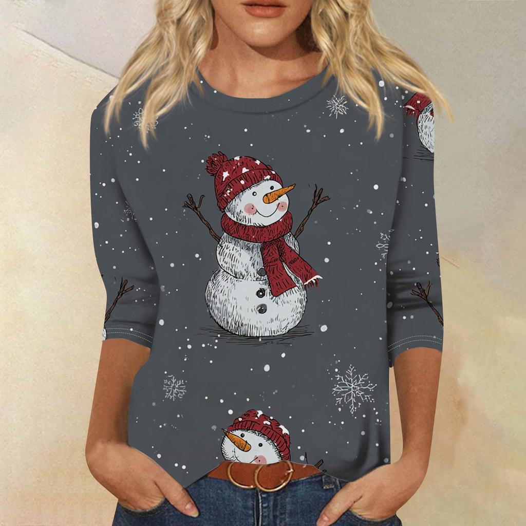 Women's Fashionable Casual Three-Quarter Sleeve Halloween Print Round Neck Top