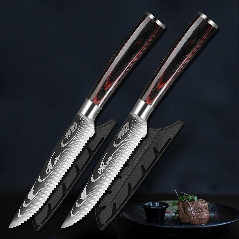 WXCOO Damascus Steak Knife Set Perfect For Western Restaurant Dining Meat Cleaver Slicing Knife Stainless Steel Steak Knives
