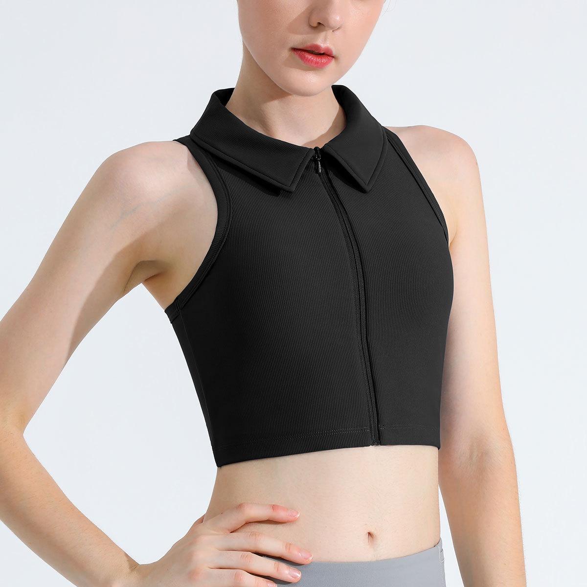 

Женский спортивный бюстгальтер с высокой степенью поддержки, на молнии спереди - Дышащий, противоударный жилет для йоги и бега Medium чёрный