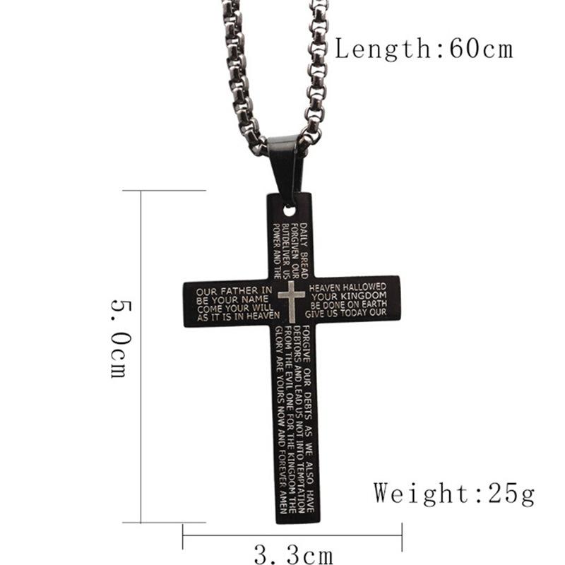 HNSP Cross Chain Necklace Stainless Steel Pendant For Men Catholic Religious Zircon Accessories