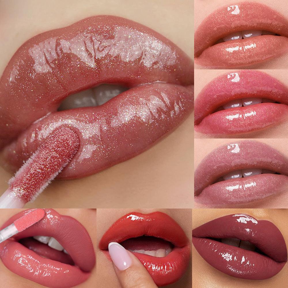 Glitzernder Lipgloss, Spiegel, Wasserglanz, Lipglasur, Antihaft-Becher, wasserdicht, perlmuttartiger, feuchtigkeitsspendender Lippenbalsam