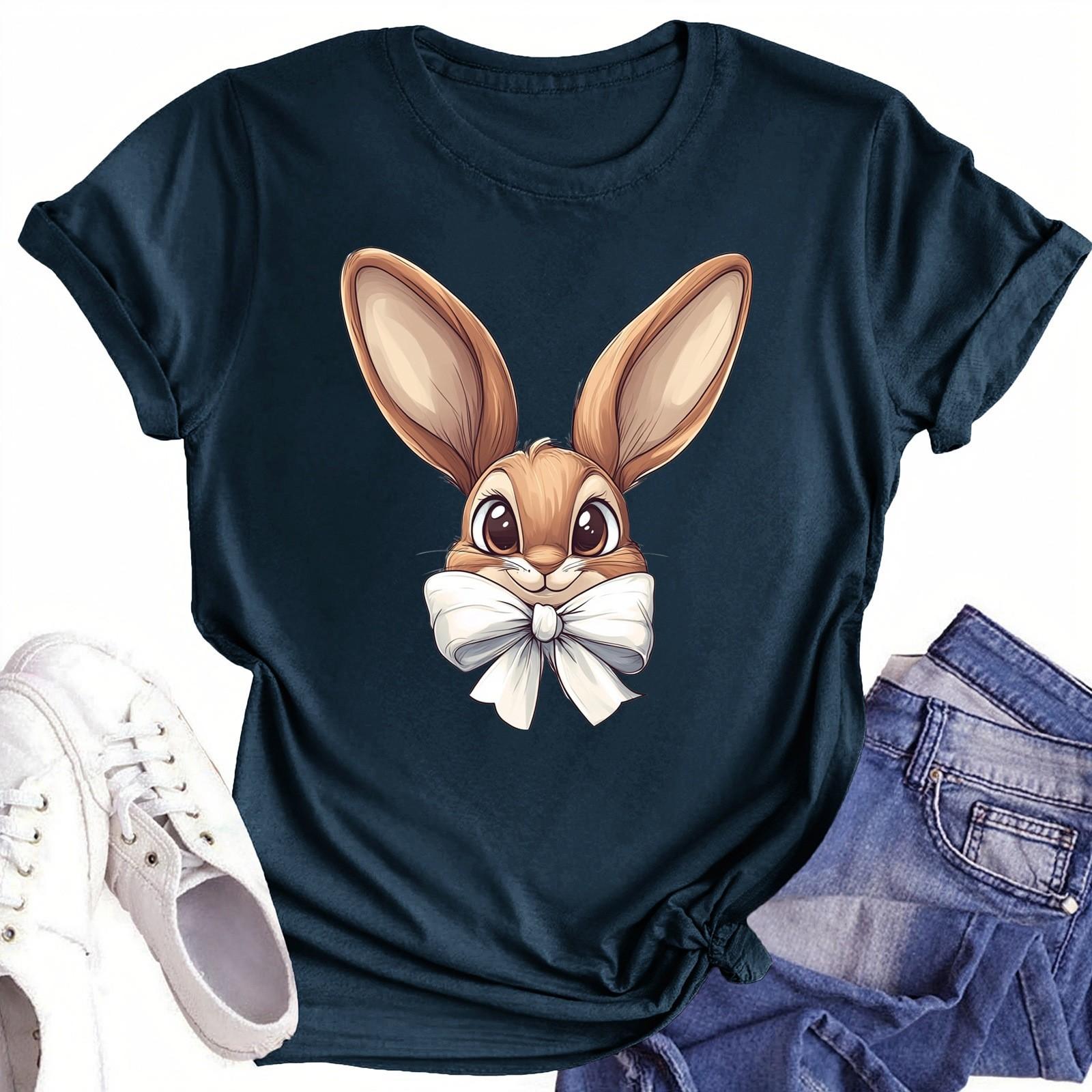 

Женская повседневная футболка с круглым вырезом и короткими рукавами с принтом XL тёмно-синий