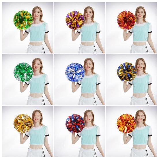 Cheerleading Pom Poms with Handle Cheerleader Squad Spirited Pompoms Metallic Foil Cheer Hand Flowers for Team Spirit Sports Dance Cheering Party