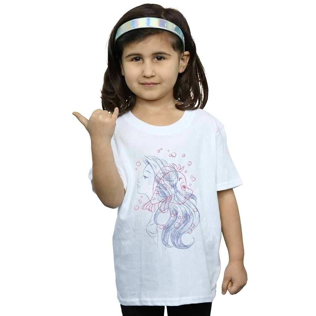 Disney Girls Ariel Flounder Sketch Cotton T-Shirt