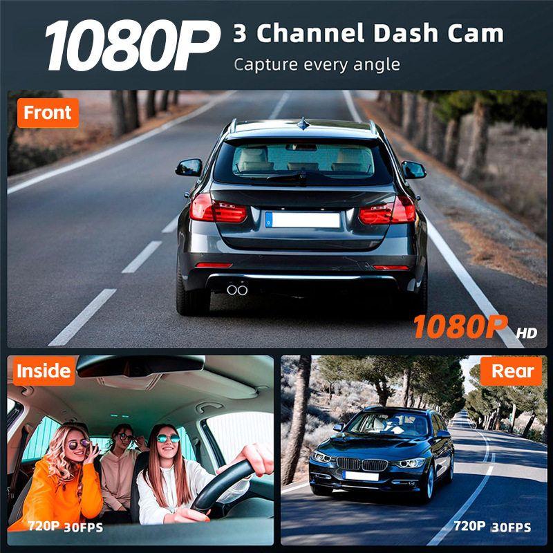 High-Definition 1080P Three-Camera Dashcam with Wifi Mobile Phone Connectivity, 3inch Screens, Wide-Angle Infrared Night Vision, and Reversing Images