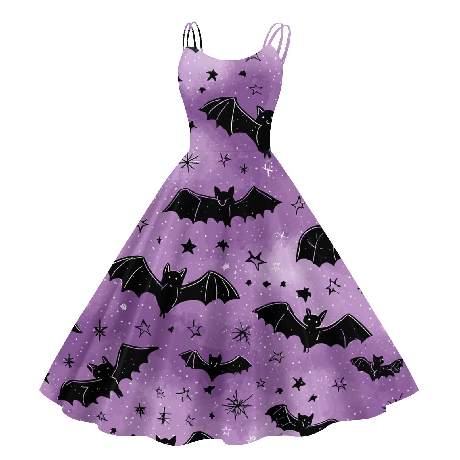 

Женское винтажное модное платье с принтом на Хэллоуин, без рукавов, с открытыми плечами M фиолетовый
