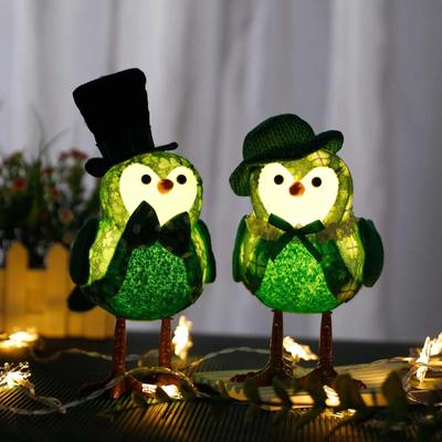 St. Patrick's Day Glowing Bird Decorations, Cute Plush Bird Dolls With A Top Hat, Couple Birds With LED Lights, Irish Luck Inseparable Birds,