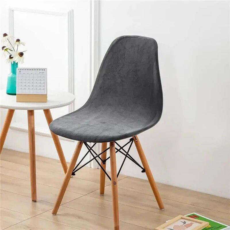 Velvet Fabric Shell Chair Cover Stretch Dining Seat Covers Slipcover Furniture Protector Hotel Home Office Living Room Removable