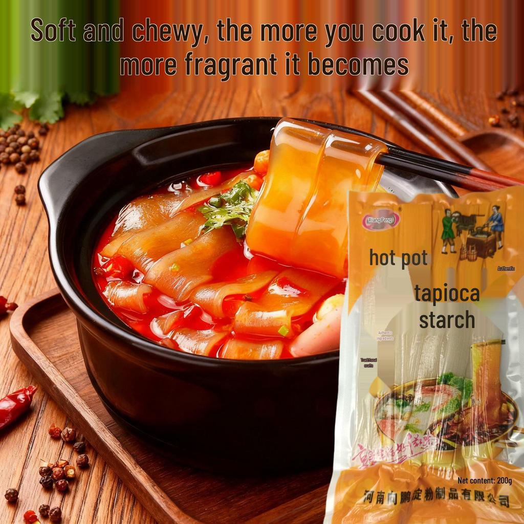 Macarrão de Batata Doce Picante de Sichuan, 200g - Largo, Fresco, Instantâneo para Uso Doméstico ou em Restaurante