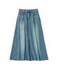AWESOME STUDIO Flare Maxi Long Denim Skirt Black