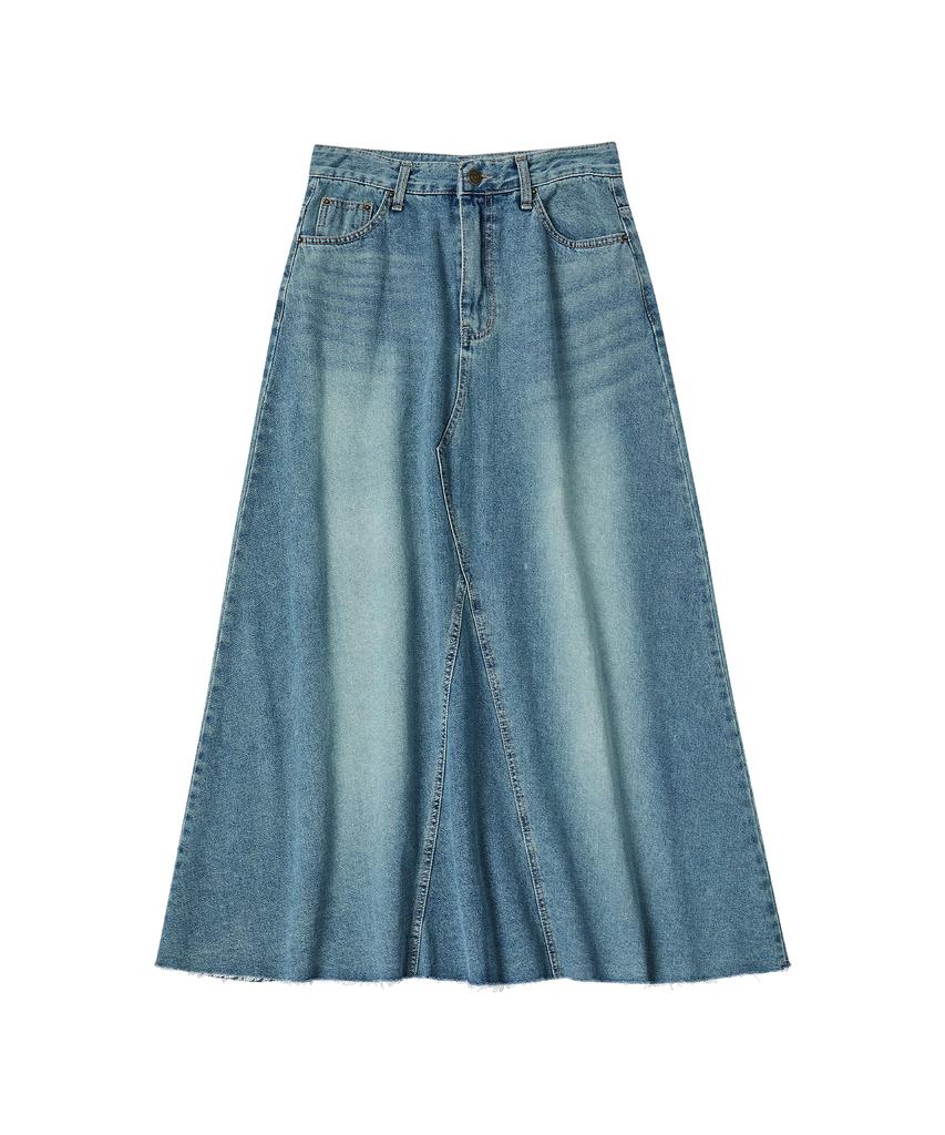 AWESOME STUDIO Flare Maxi Long Denim Skirt Black