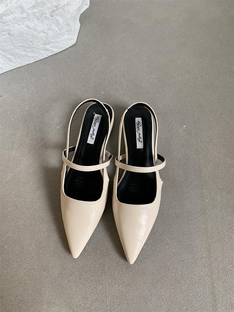 Spring 2025 New Flat-bottomed Bag Head Sandals Soft Leather One-pedal Pointed Head Shallow Mouth Versatile Cool Single Shoes Women's Shoes