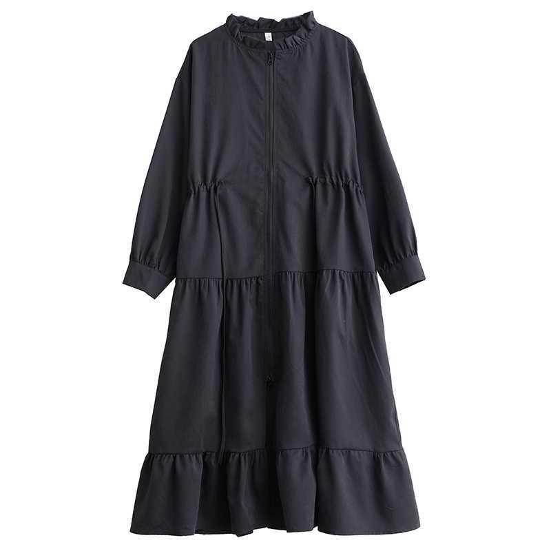 New Loose Retro Fashion Pleated Splicing Mid-Length Zipper Style Dresses