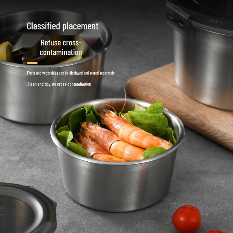 304 Stainless Steel Food Storage Container Set (4-Piece): Round, Sealed, Fresh-Keeping for Lunches, Camping, and Picnics.