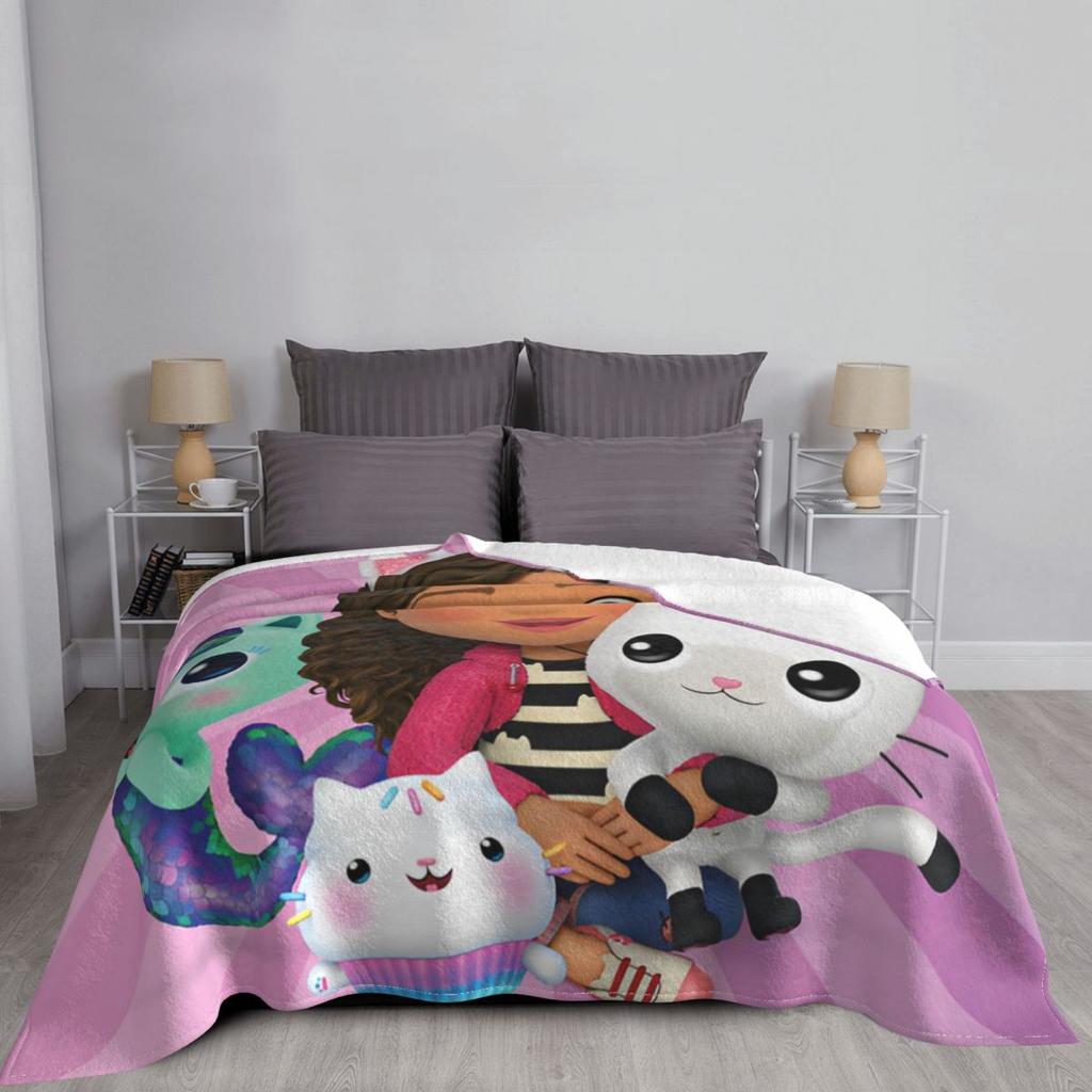 Gabbys Dollhouse Cartoon Blanket Velvet Summer Portable Super Warm Throw Blanket for Bedding Travel Bedspreads