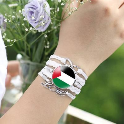 Yousheng Kulatý náramek Palestine Flag Decor Náramek Vícevrstvý ručně vyrobený náramek Kovový dopisní uzel Náramek z umělé kůže Šperky Dárek