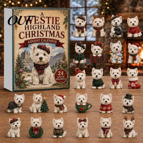 Holiday Decoration Accessories 24 Days Cute Dog Advent Calendar 2026, 2D Acrylic Puppy Ornaments Christmas Tree Hanging Countdown Calendar,