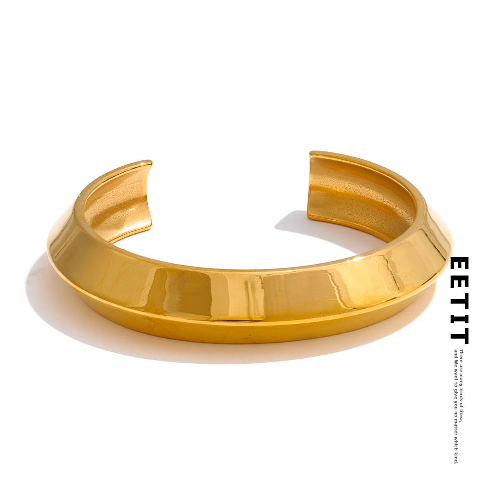 Eetit PVD Plated Stainless Steel Smooth Polished Cuff Bracelet Waterproof Fashion Charm High Quality Bangle for Women