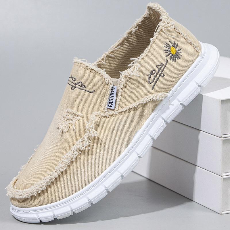 Canvas Shoes for Men Summer New Original Daisy Embroidery Men Casual Shoes Lightweight Breathable Flat Sneaker Zapatos De Hombre