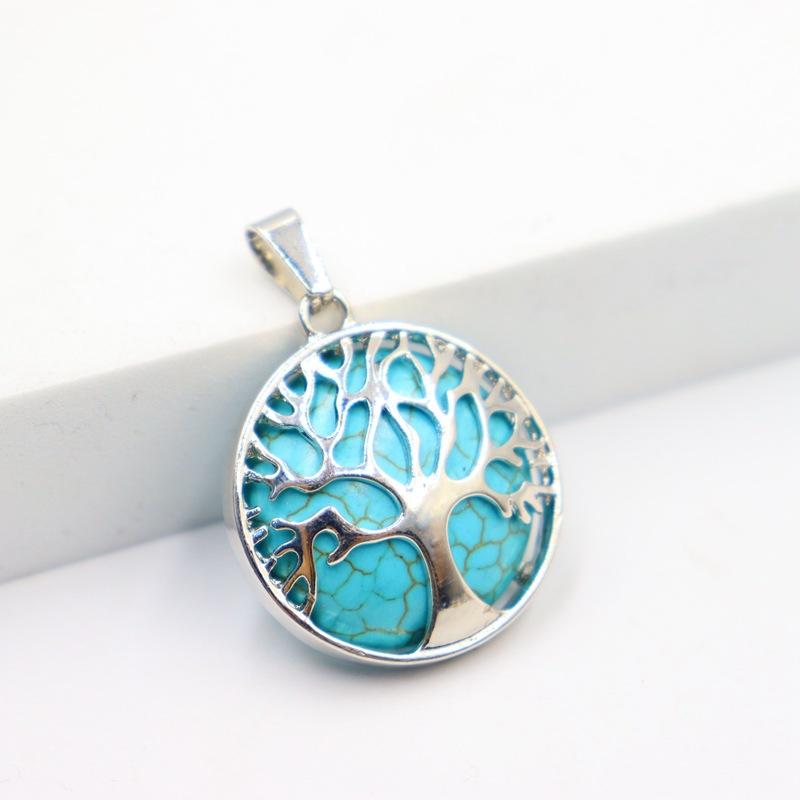 JMXD-Tree of Life Pendant Necklace Round Natural Stone Retro Fortune Tree  Hollow Peace Tree Necklace