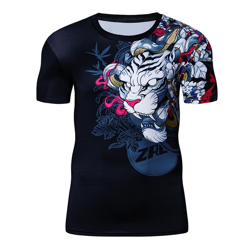 Retro 3D Printed Dragon Tiger T-shirt for Men Summer Fitness O Neck T Shirts Quick Dry Loose Tees Harajuku Tee Gym Male Tshirt
