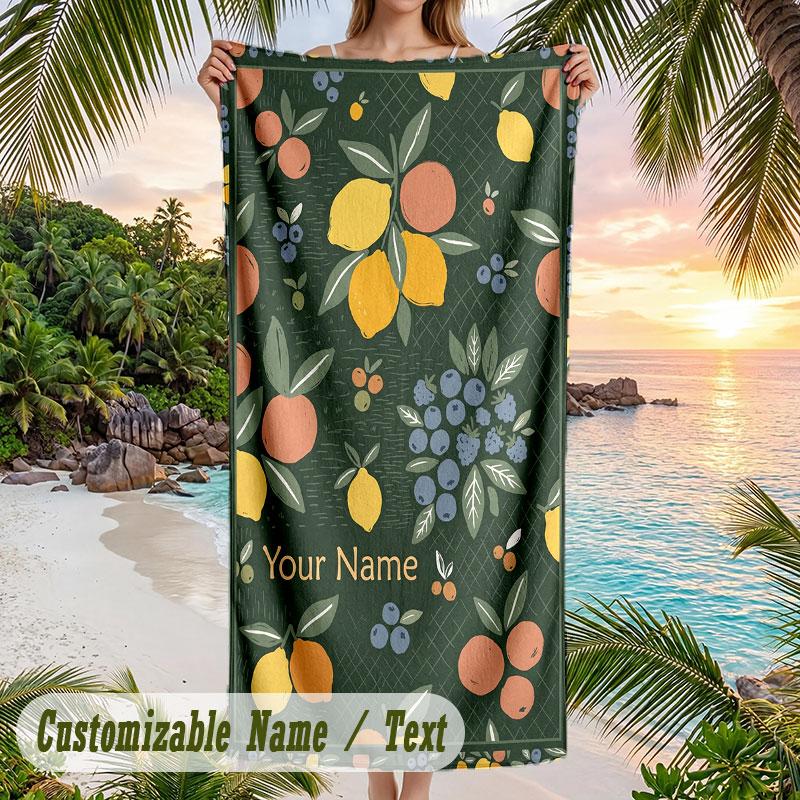 Frogs Forest Theme Quick Dry Beach Towel Custom Name Text Print Large Sand Resistant Towel Beach Vacation