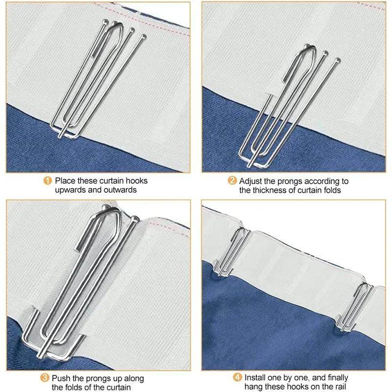 4Prong Curtain Hook Clip Shower Curtain Cloth Clamp Drapes Traverse Rod Slides Clasp Window Pleated Pinch Clip Curtain Tape Hook