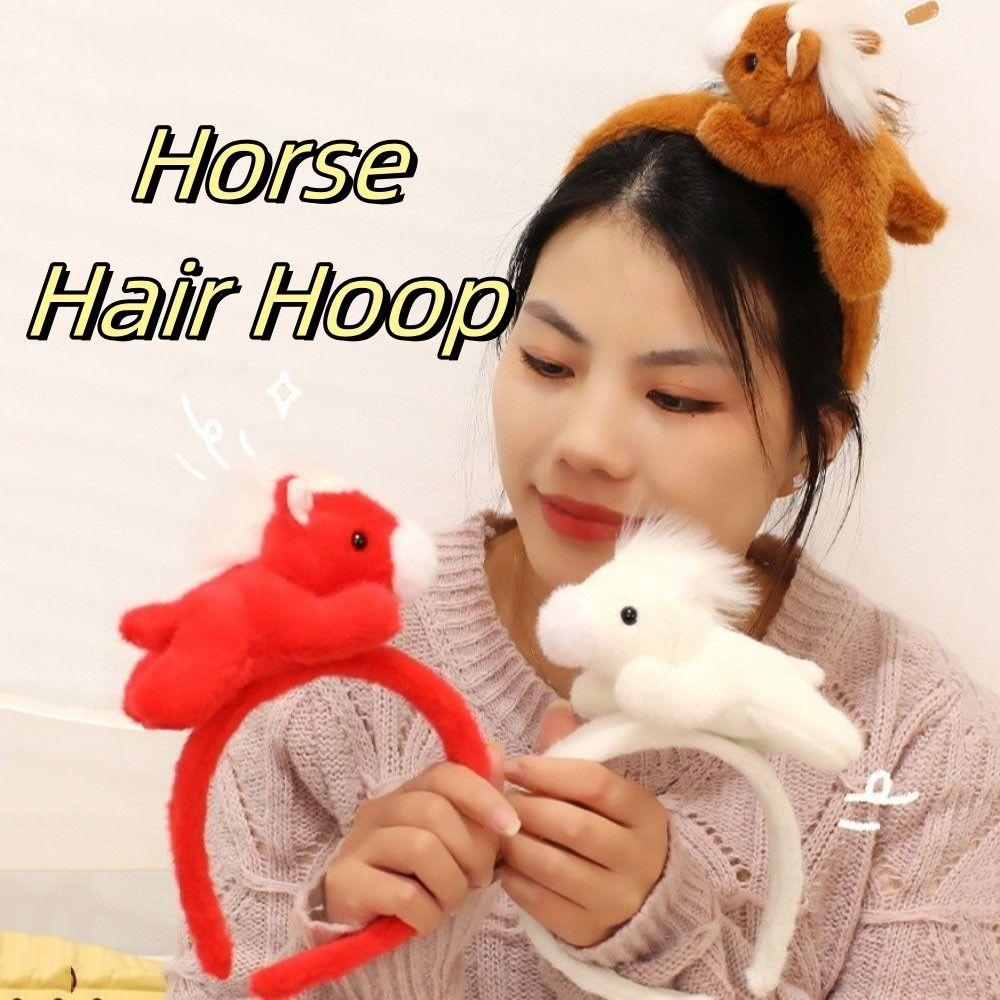 Pony Horse Hair Hoop Mascot New Year Headpiece 2026 New Year Headband  Masquerade Party