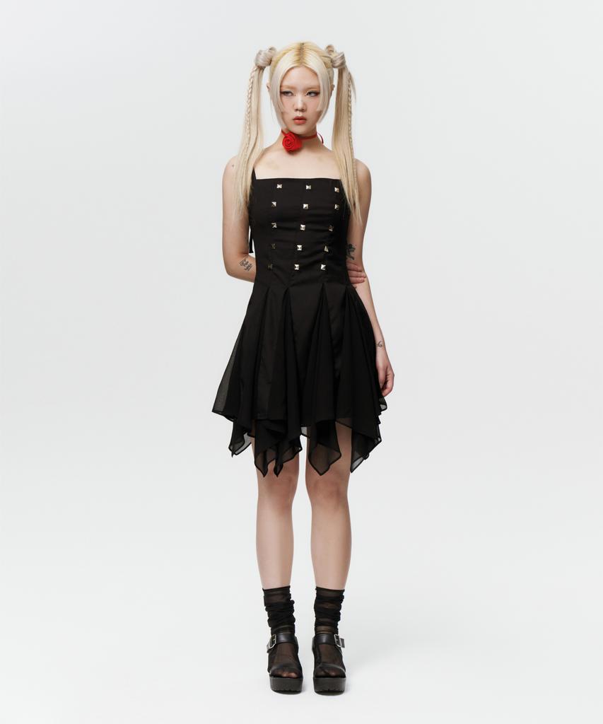 Kwajipyuliti Studded Godet Dress (Black)