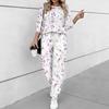 Women Floral Print Two Piece Outfit, Long Sleeve Crew Neck Top & Drawstring Jogger Pants Casual Tracksuit for Spring Autumn