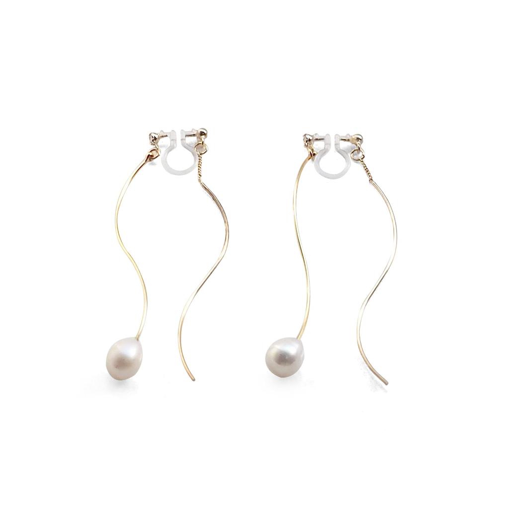 Earrings for Women Miyabi Grace Freshwater Pearl Earrings White Pearl Earrings Dangling Pierced Back Charm Painless Resin [Miyabi Grace] Non-Pierced
