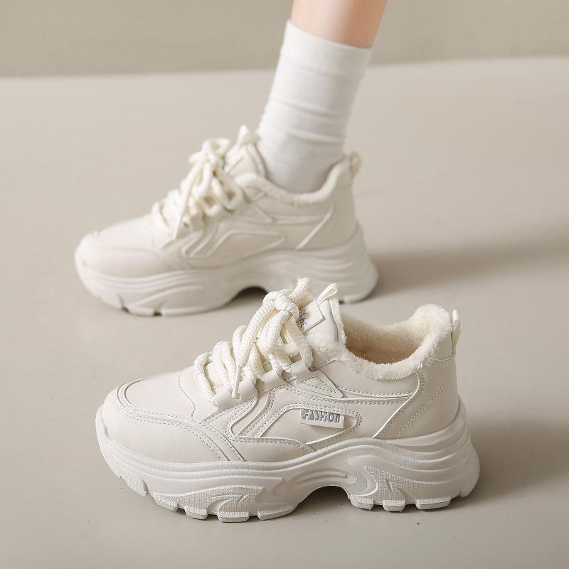 Fleece dad shoes new winter platform heightening sports shoes casual leather cotton shoes