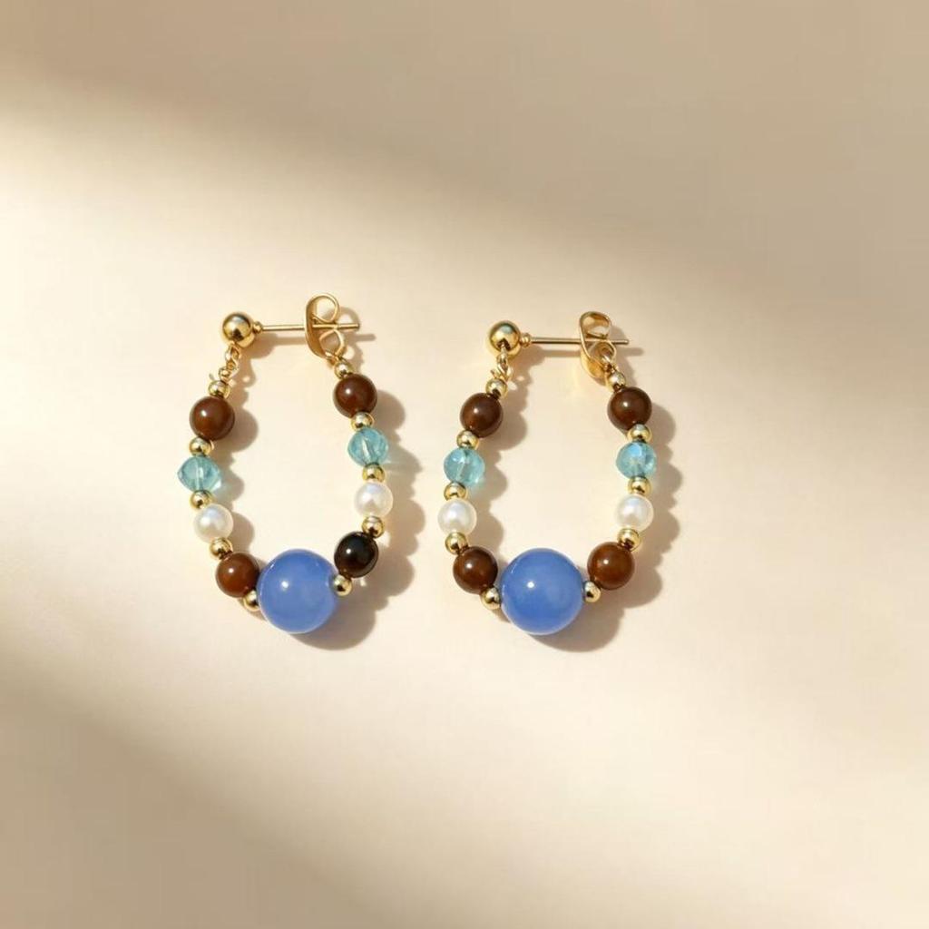Luxurious Retro Tiger Eye & Blue Pearl Stud Earrings for Women