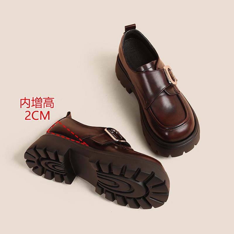 Shei round head buckle with muffin platform loafer single shoes women's inner height increase small leather shoes small size 333