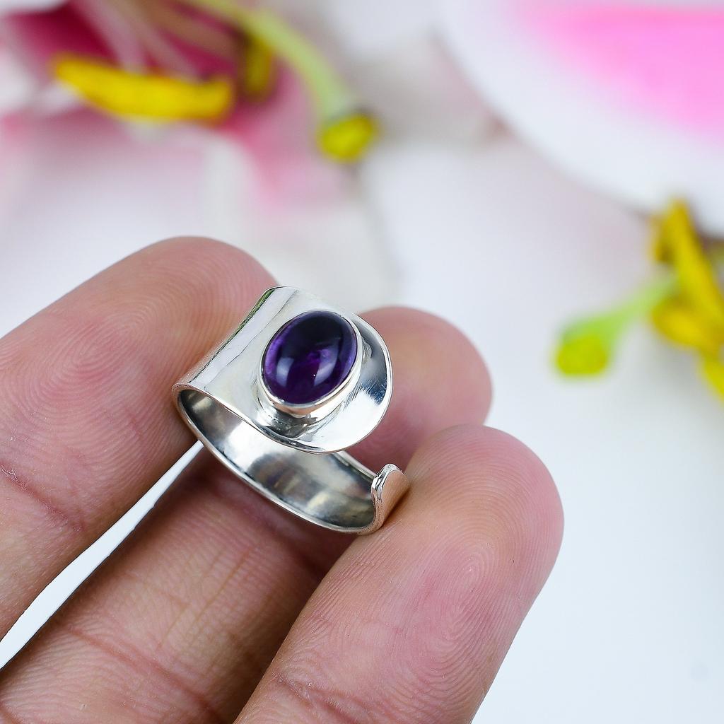 Natural Amethyst Gemstone 925 Solid Sterling Silver Jewelry Ring Size 10.5 I2i58