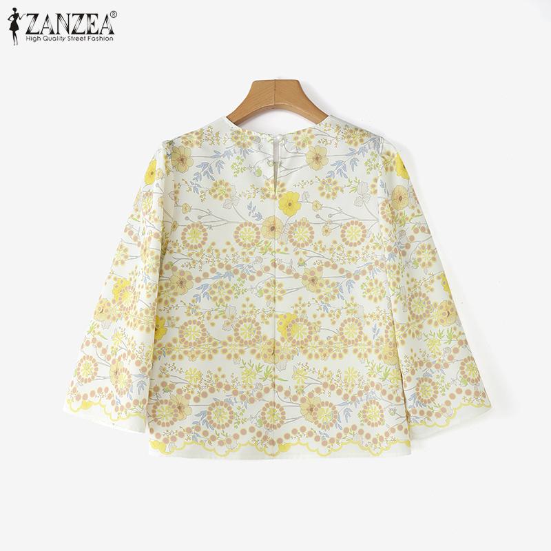 ZANZEA Blusa Casual de Mujer con Cuello Redondo y Manga 3/4 con Estampado Floral