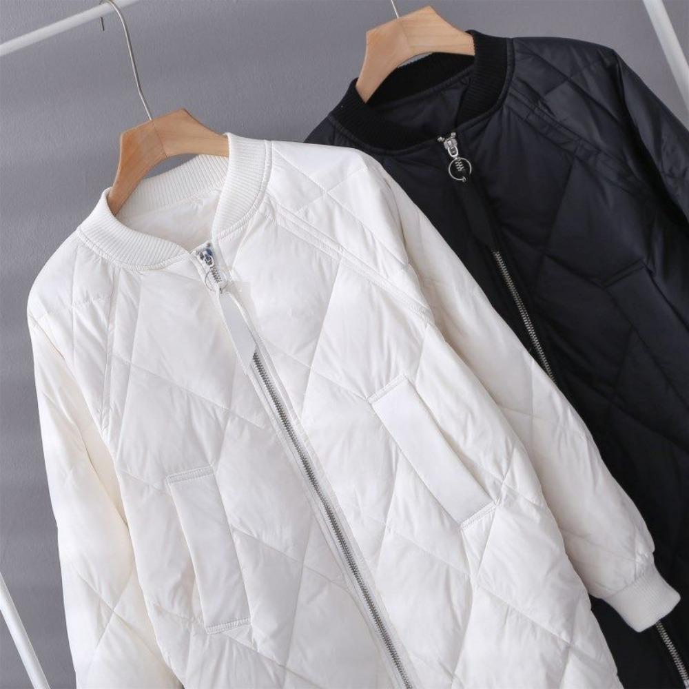 Women's Mid-Length Autumn and Winter Cotton Jacket - Korean Version Loose Diamond-Quilted Cotton Jacket, Korean Style Down Jacket