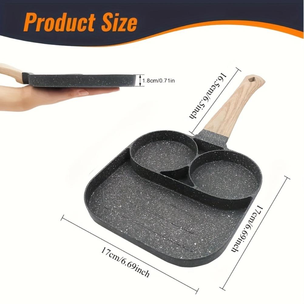 Breakfast Frying Pan Omelet Pan Beef Steak Saucepan Non-Stick Aluminum 2-Hole Omelet Pan with Wooden Handle Pancake Pans
