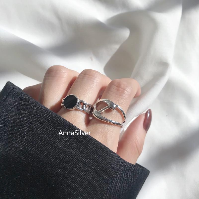 Korean Style Black Geometric Open Ring - Trendy Retro Fashion for Women