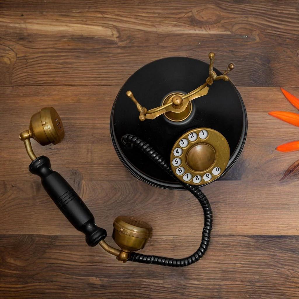 Vintage Decorative Telephone Made By Brass Antique Look Corded Telephone Model. Made Showpiece (Non Working) Desk Decor Item