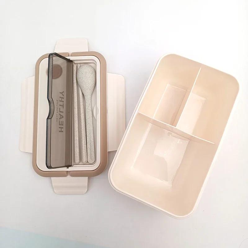 Portable Compartment Lunch Box Plastic Lunchbox Office Students Bento Box Microwave Food Containers with Chopsticks and Spoon