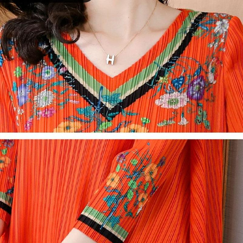 Women's Plus Size Dress Vintage Print Dress Ethnic Style Spring Summer A-line Pleated Stretch Maxi Dress