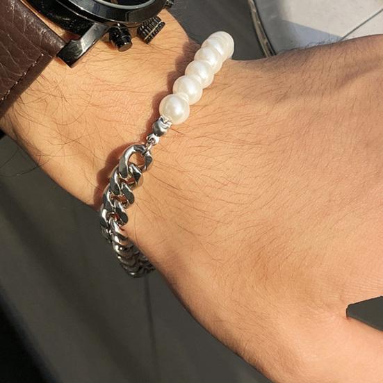 Herrenarmband Schlichtes Aussehen Hip-Hop-Schmuck Imitationsperle Kubanische Kette Spleißarmreif für